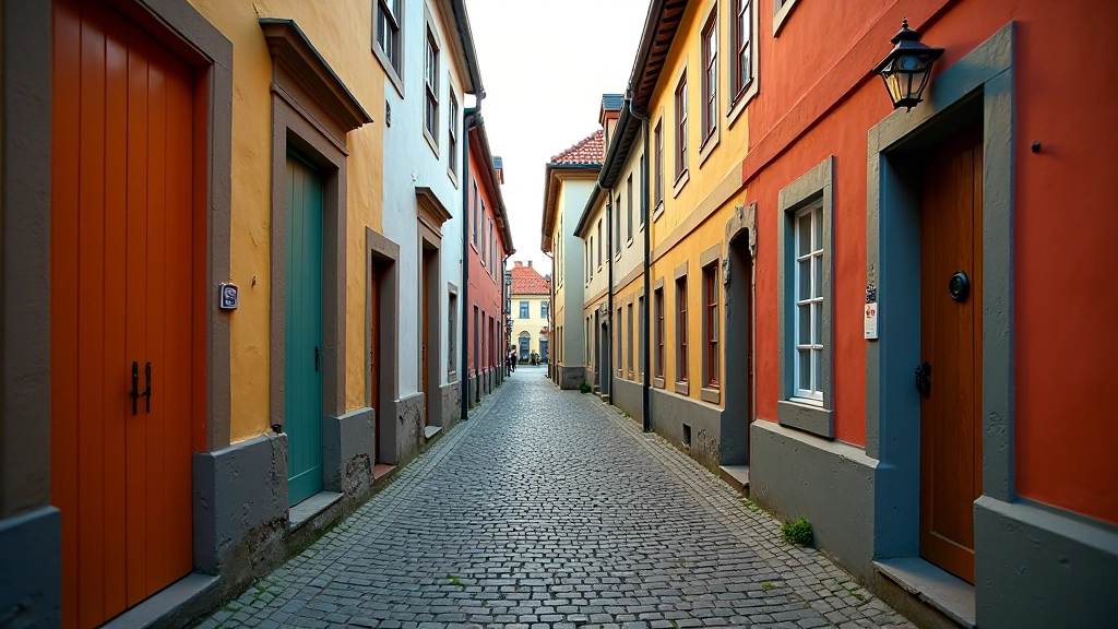 Tallinna vanalinna kitsad kivihooned ja puust uks, ajaloolise arhitektuuri detailid, päikesepaiste